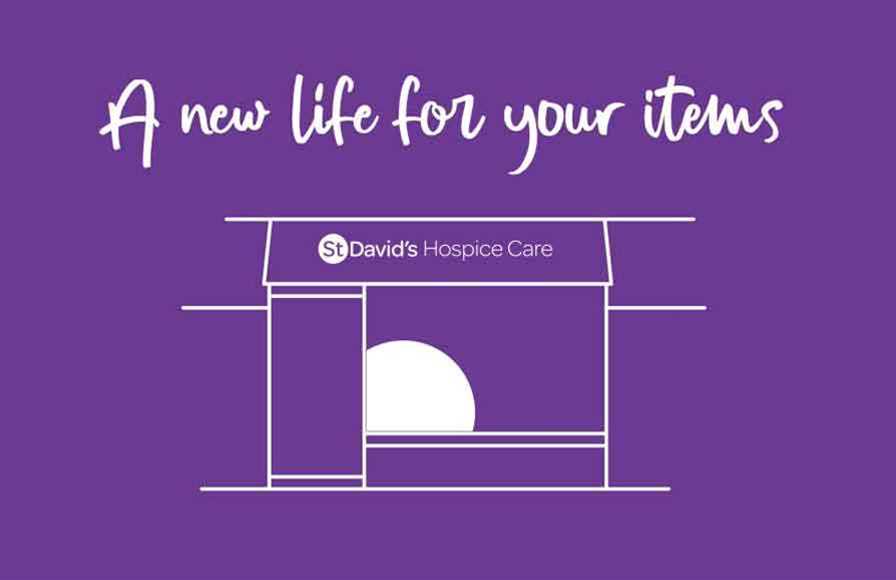 A purple background with an illustration of one of our shops with 'A new life for your items' above it.