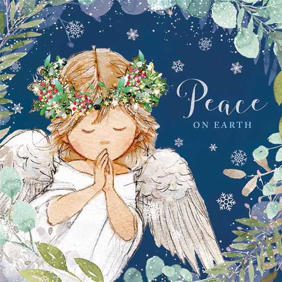 Pack of 10 - 'Angel in the Night Sky' Silver Foil Christmas Cards