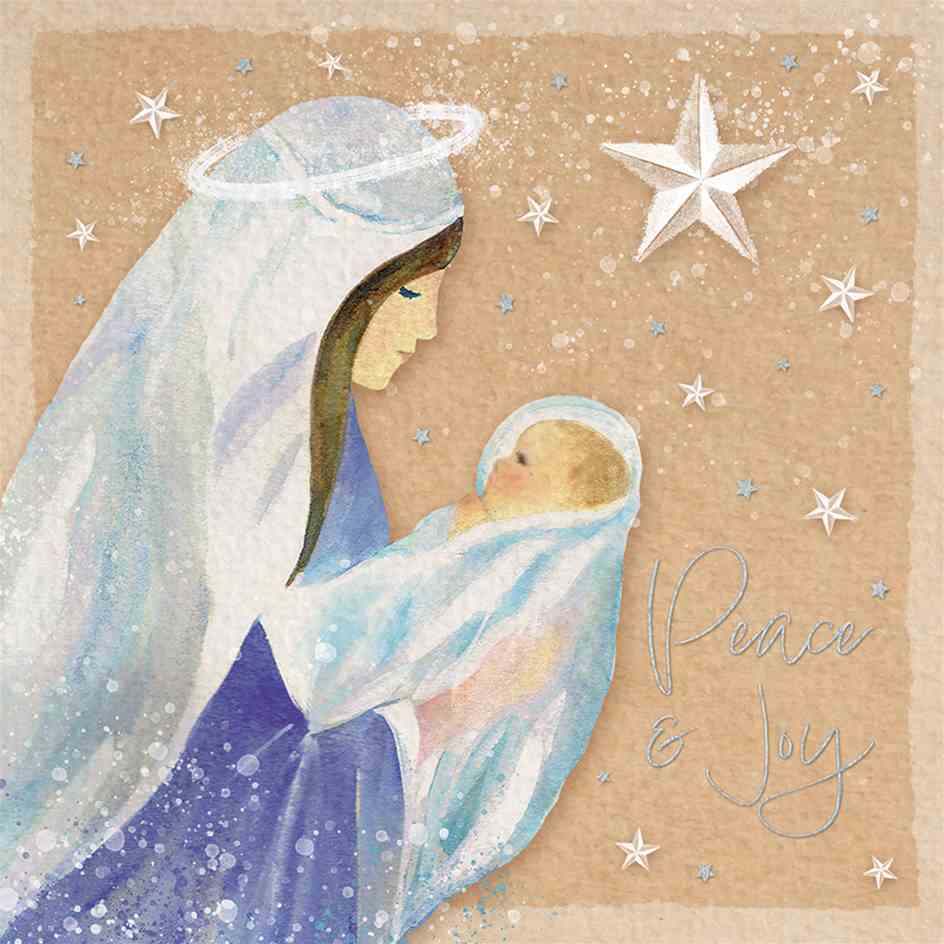 Pack of 10 - 'Peace & Joy' Silver Foil Christmas Cards