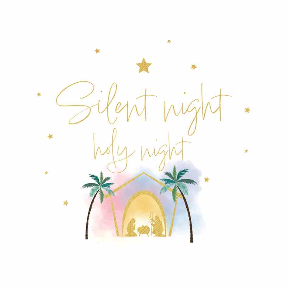 Pack of 10 - 'Silent Night' Gold Foil Christmas Cards