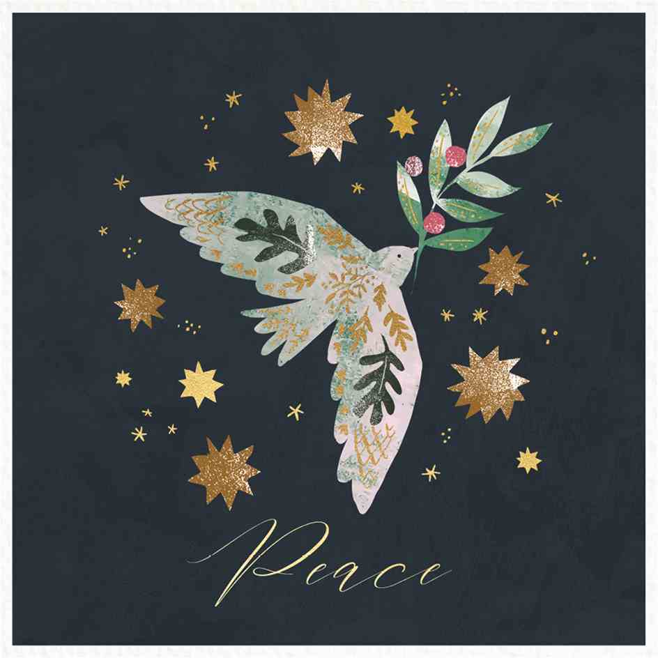 Pack of 10 - 'Dove of Peace' Embossed Gold Foil Christmas Cards