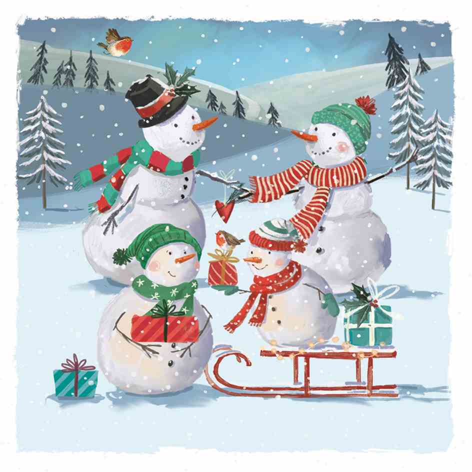 Pack of 10 - 'Sledding Snowmen' Christmas Cards