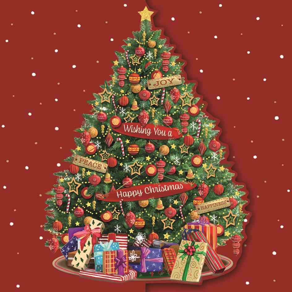 Pack of 10 - 'Abundant Tree' Die Cut Gold Foil Christmas Cards