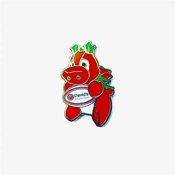 Dewi the Dragon with rugby ball pin badge