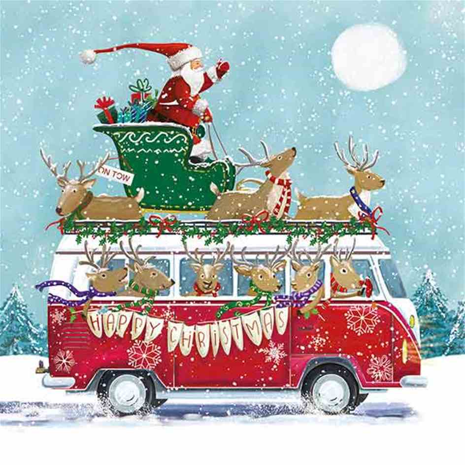 Pack of 10 - 'Santa's Christmas Camper' Christmas Cards