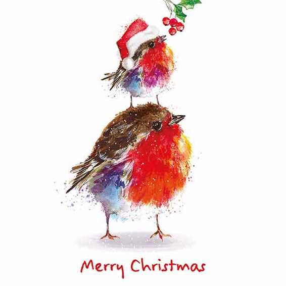 Pack of 10 - 'Lifting Junior Robin' Christmas Cards