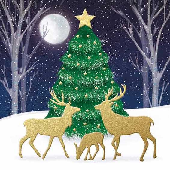 Pack of 10 - 'Forest Tree' Gold Foil Christmas Cards