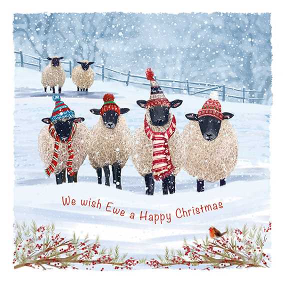 Pack of 10 - 'Warm Winter Woolies' Red Foil Christmas Cards