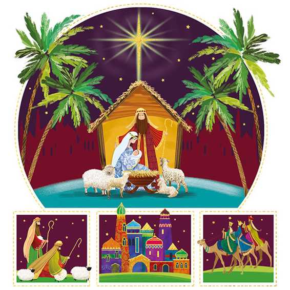 Pack of 10 - 'The Newborn King' Gold Foil Christmas Cards