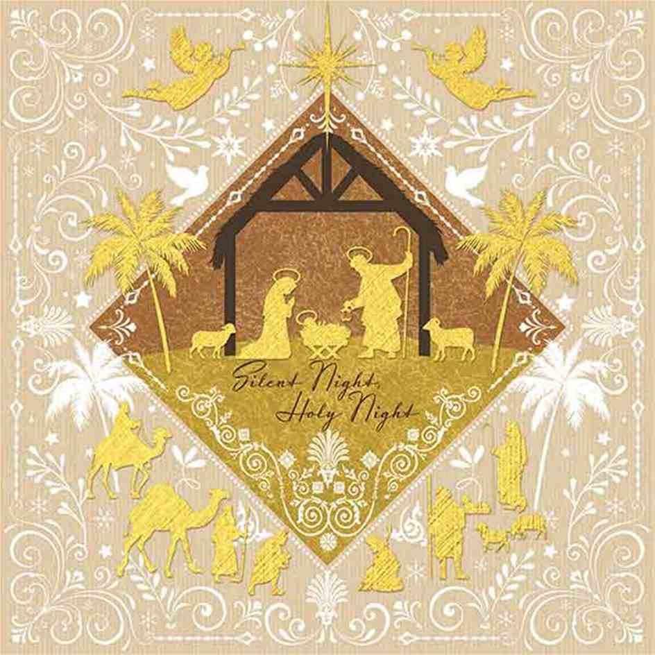 Pack of 10 - 'Golden Manger' Gold Foil Christmas Cards