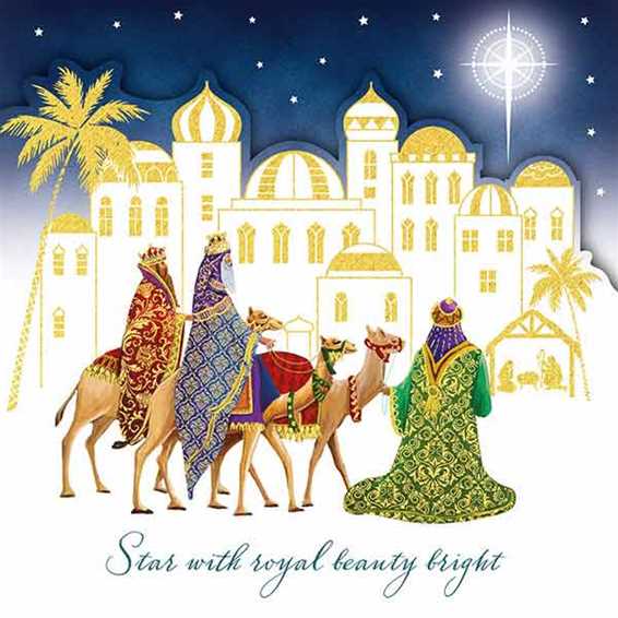 Pack of 10 - 'The Three Kings in Bethlehem' Die Cut & Gold Foil Christmas Cards