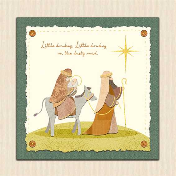 Pack of 10 - 'Little Donkey' Gold Foil Christmas Cards