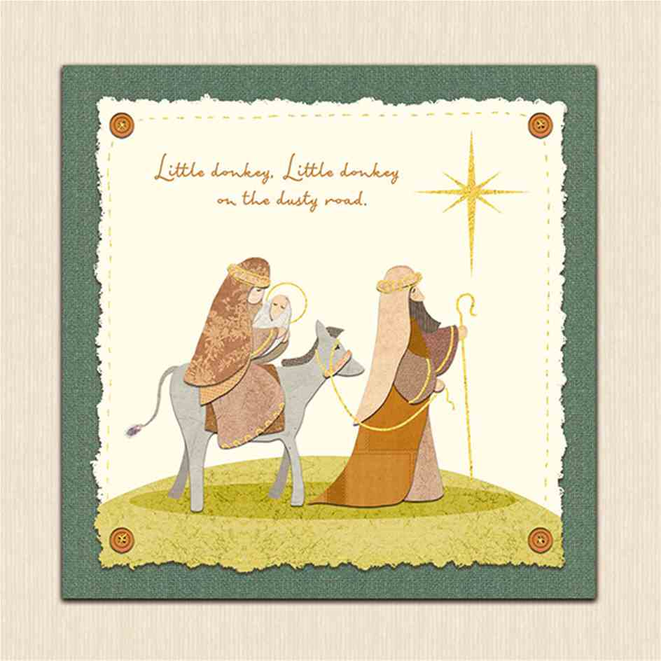 Pack of 10 - 'Little Donkey' Gold Foil Christmas Cards