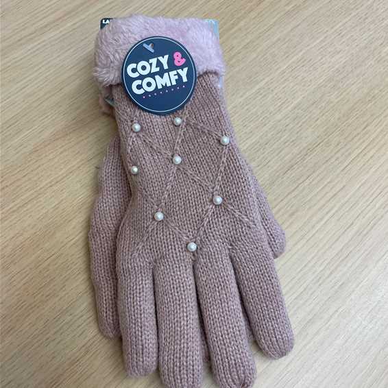 Pink ladies gloves with pearl effect detail