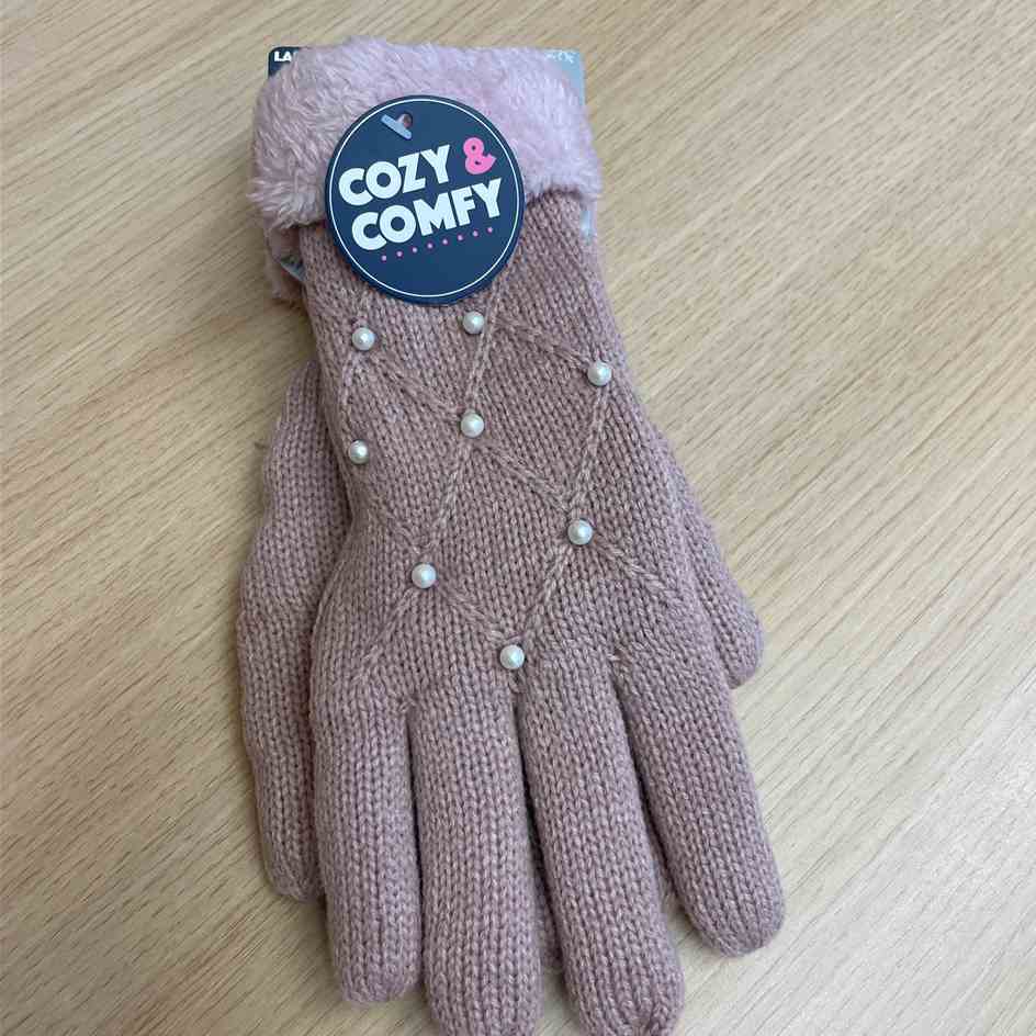 Pink ladies gloves with pearl effect detail