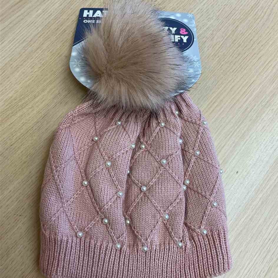 Pink ladies hat with pearl effect detail