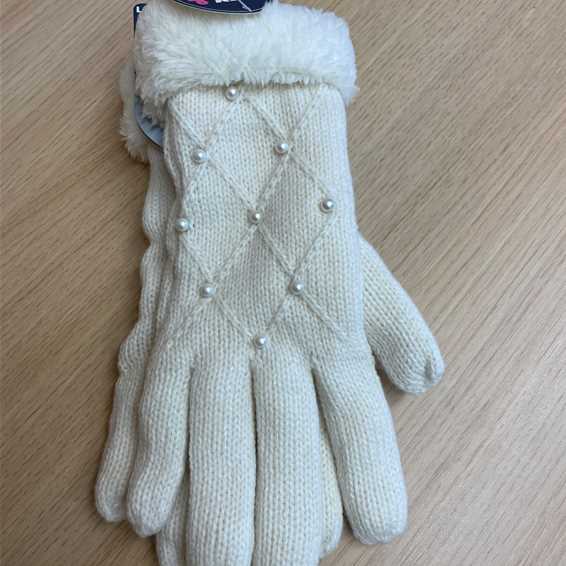 White ladies gloves with pearl effect detail