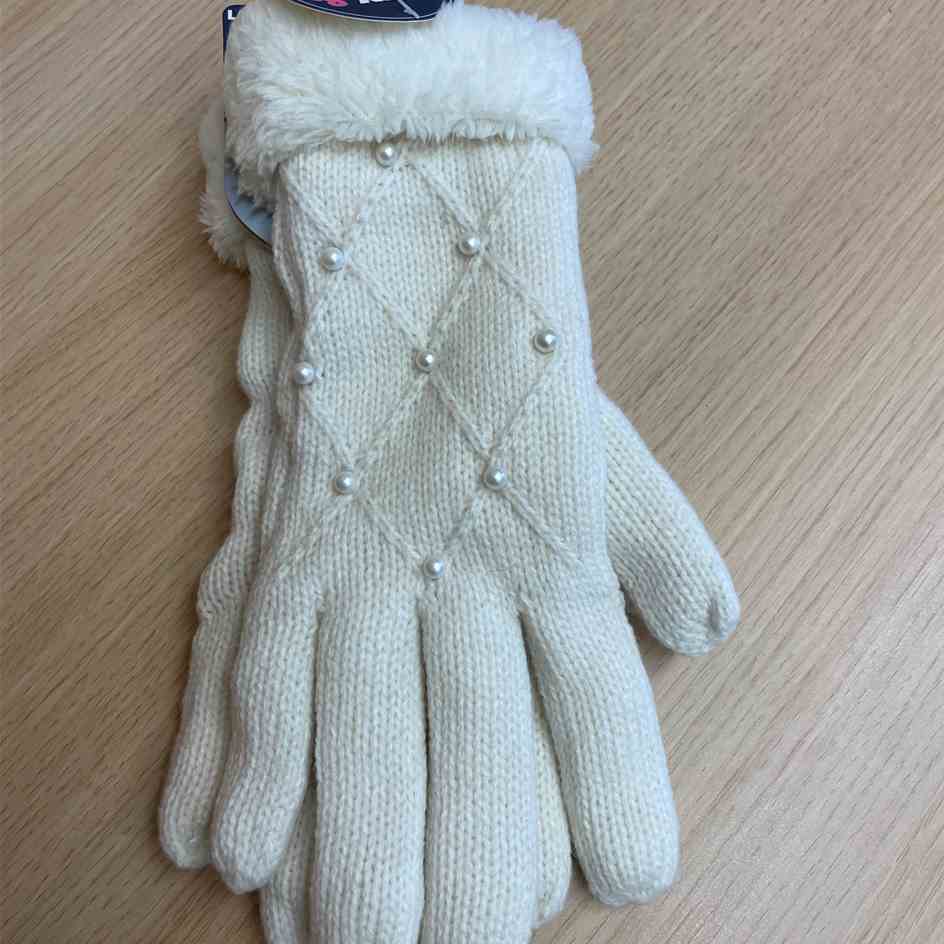 White ladies gloves with pearl effect detail